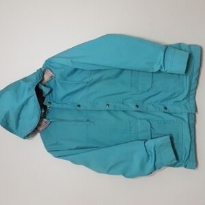 Woolrich women barn jacket coat vintage wool blend lining L winter comfy green